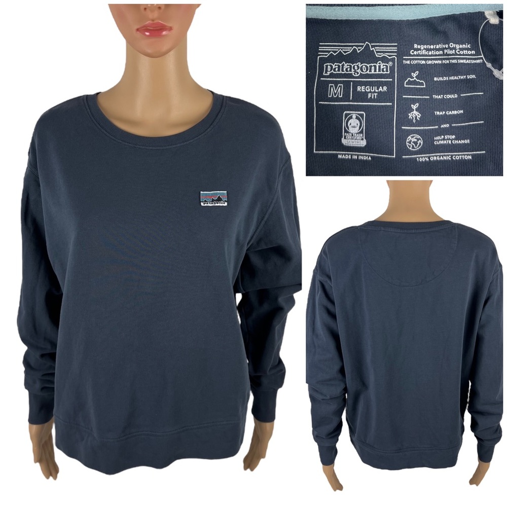 Patagonia Womens Medium Sweatshirt Regenerative Organic Pilot Blue Gray EUC